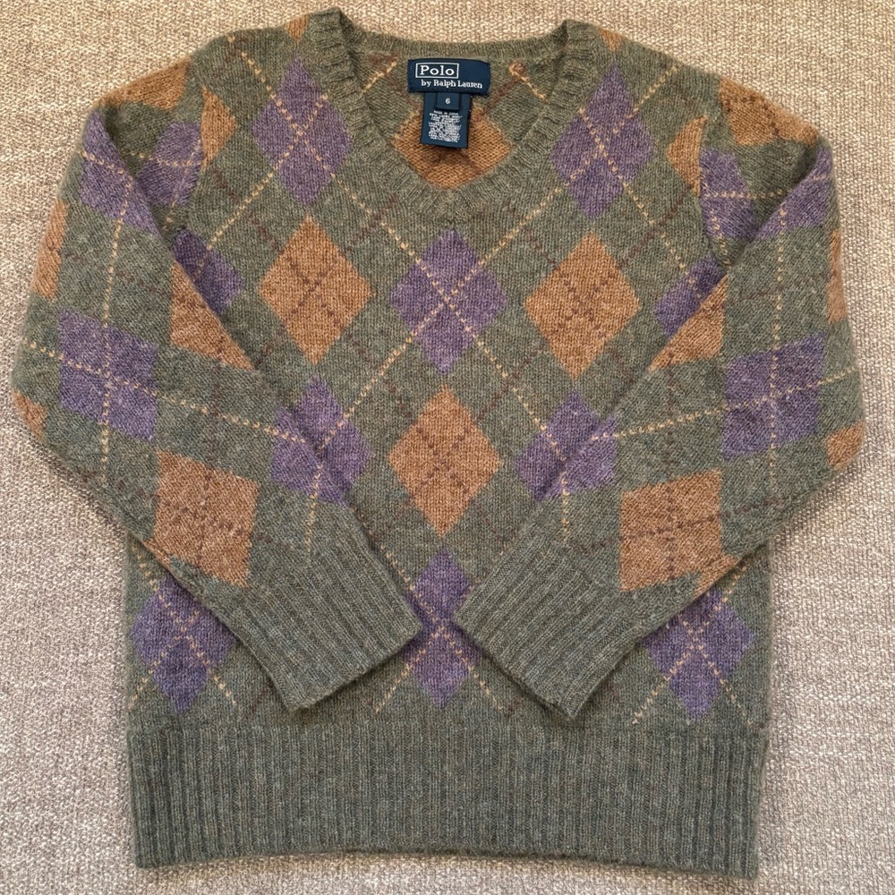✨POLO RALPH LAUREN V-Neck Argyle Sweater - Green, Purple, Brown